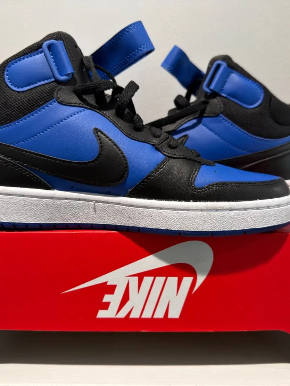 Nike Court Borough Mid 2 Kids Sneakers Blue Black Strap Shoes Size 7
